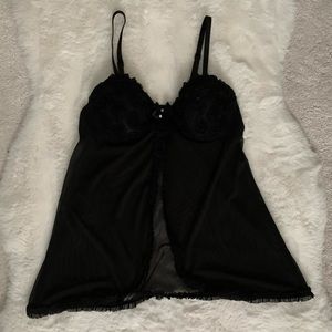 XOXO Black Chiffon Open Front Babydoll Lingerie Top Size M